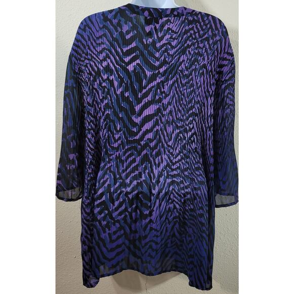 Maggie Barnes Purple Black Accordion Pleat Beaded Bodice Top 16W Lightweight - Picture 3 of 6
